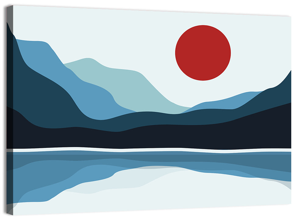 Layered Mountain Lake Illustration Wall Art