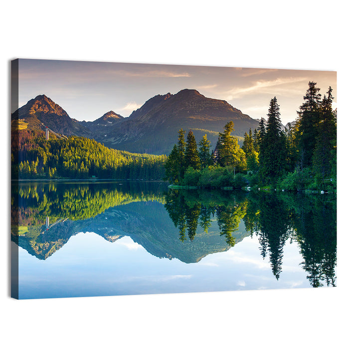 Strbske Pleso Lake at Golden Hour Wall Art as a canvas print