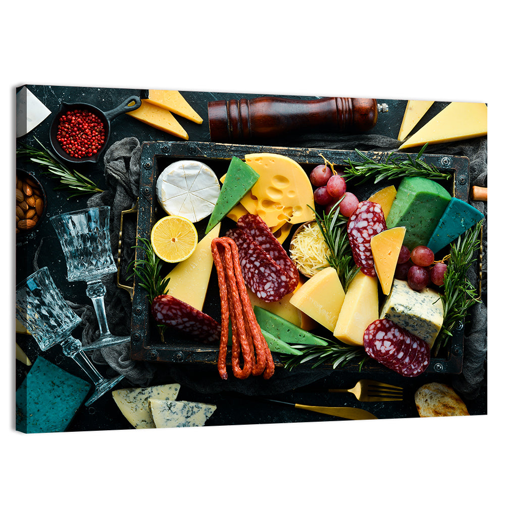 Charcuterie Tray with Wine Glasses Wall Art
