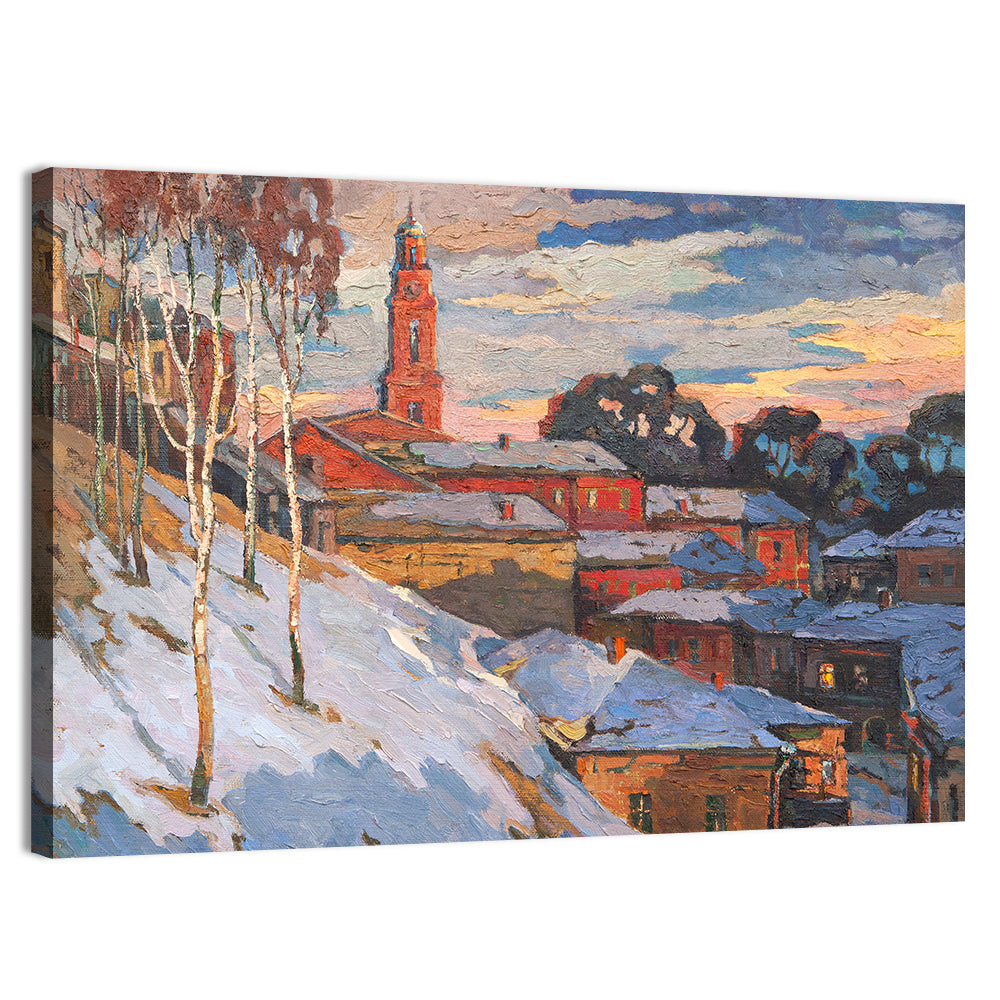 Winter Cityscape at Sunset Wall Art