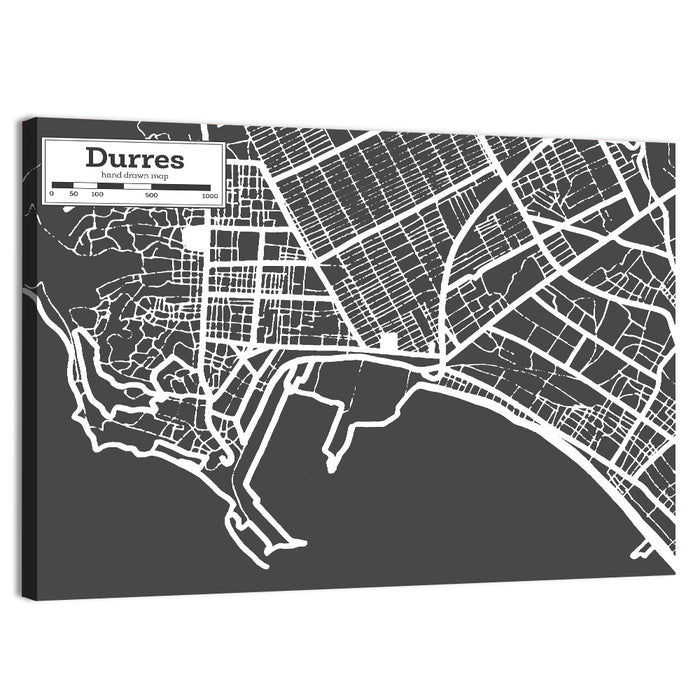 Durres City Map Wall Art as a canvas print