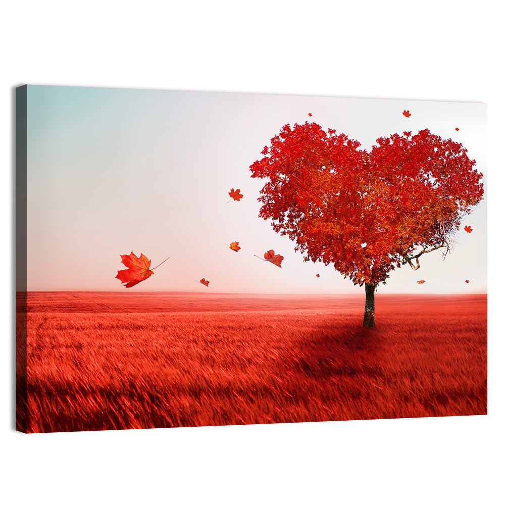 Heart-shaped Tree in Red Field Wall Art, canvas print, landscape