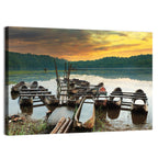 Tamblingan Lake Canoes at Sunset Wall Art