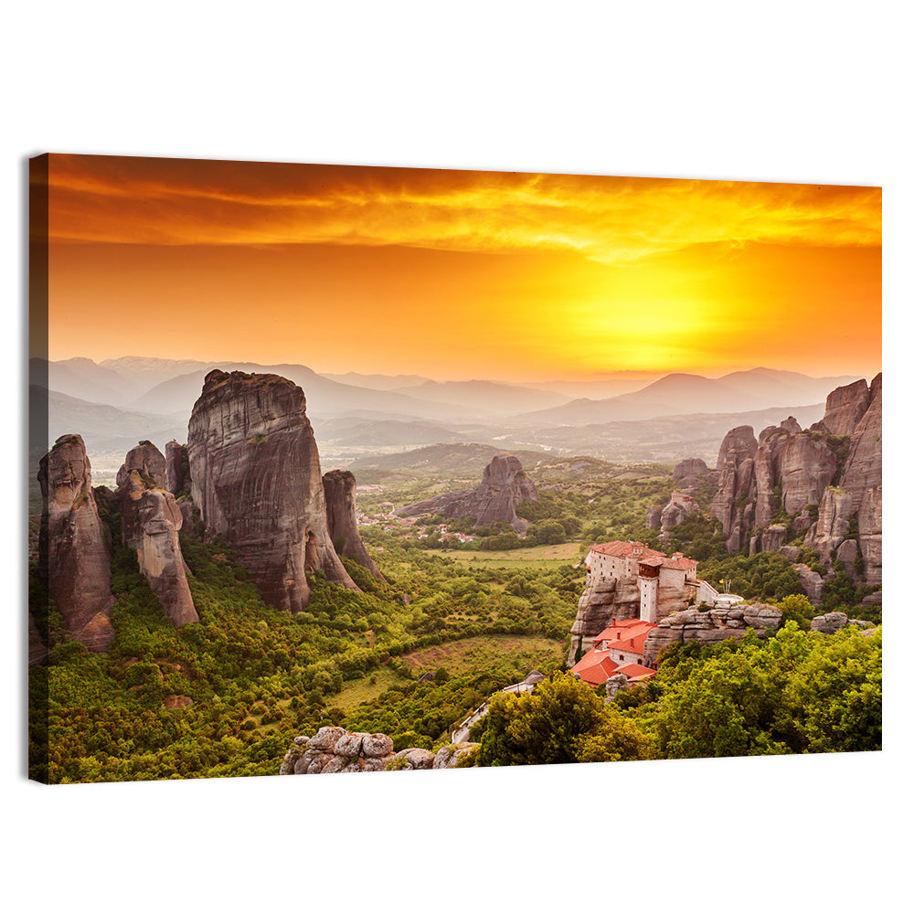 Roussanou Monastery Sunset, Meteora Wall Art, canvas print, landscape