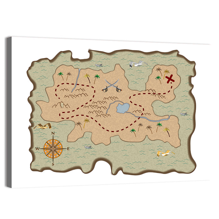Pirate Treasure Map Wall Art as a canvas print