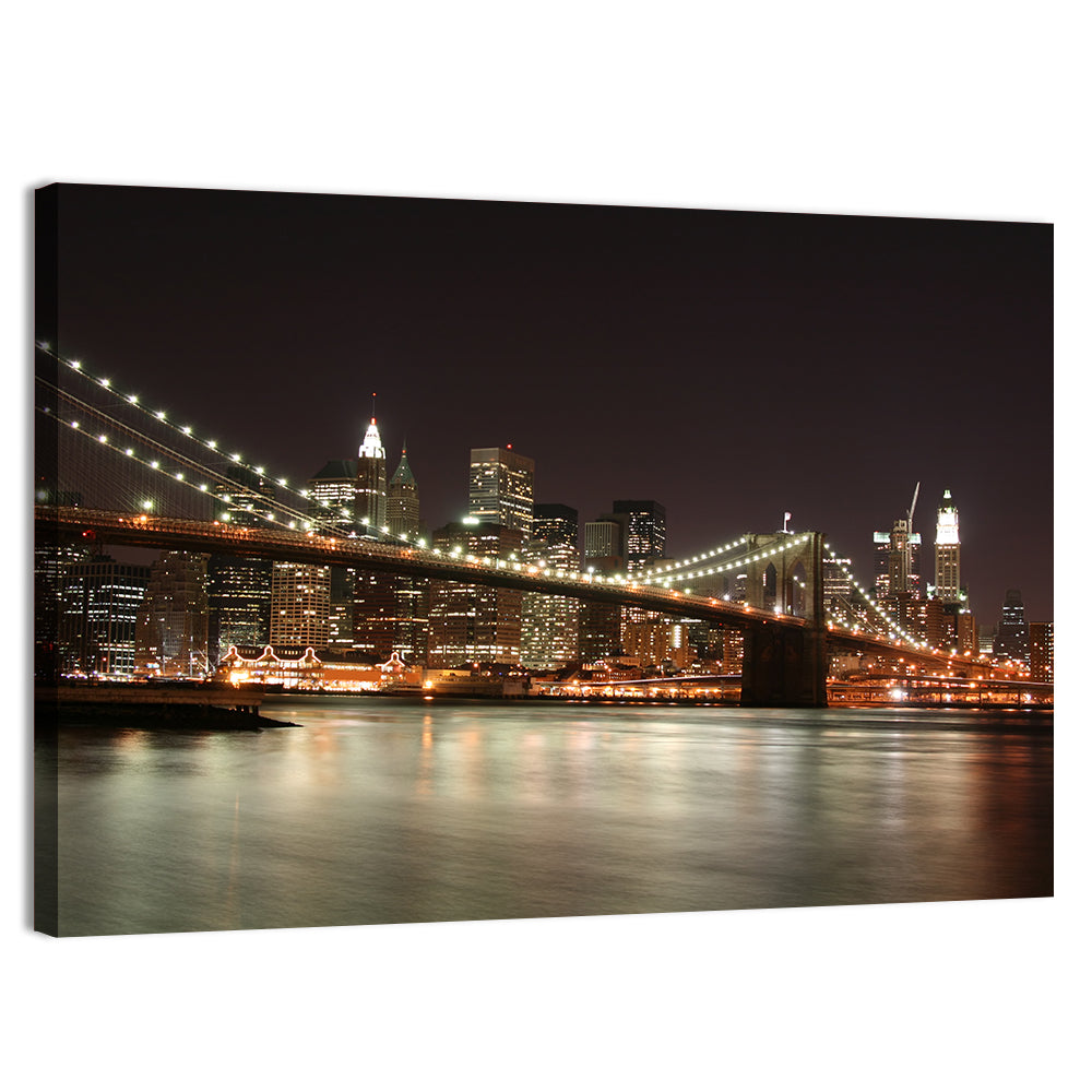 Brooklyn Bridge Night Skyline Wall Art, canvas print, landscape