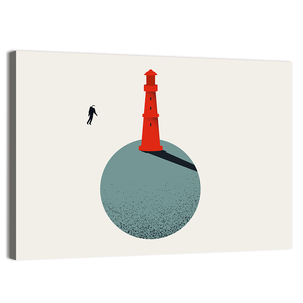Red Lighthouse on Planet Wall Art