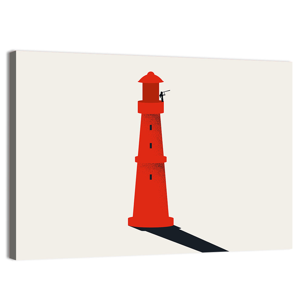 Red Lighthouse with Telescope Silhouette Wall Art