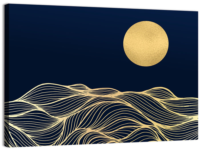 Geometric Moon Over Waves Wall Art as a canvas print