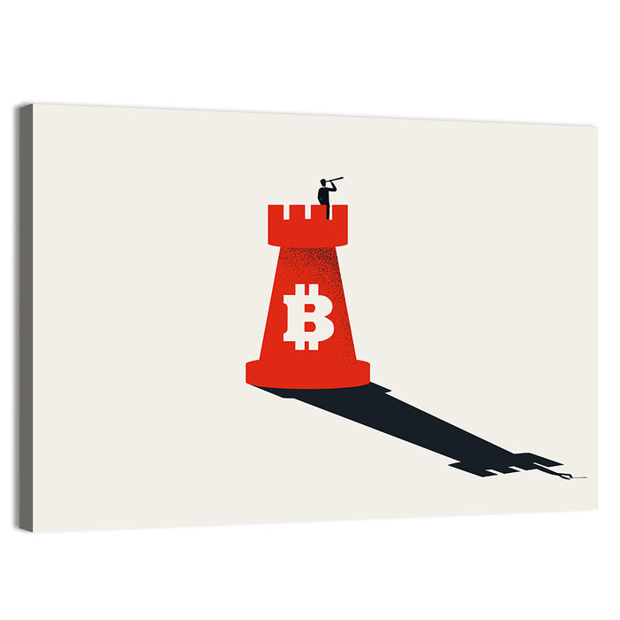 Rook Tower with Bitcoin Emblem Wall Art as a canvas print