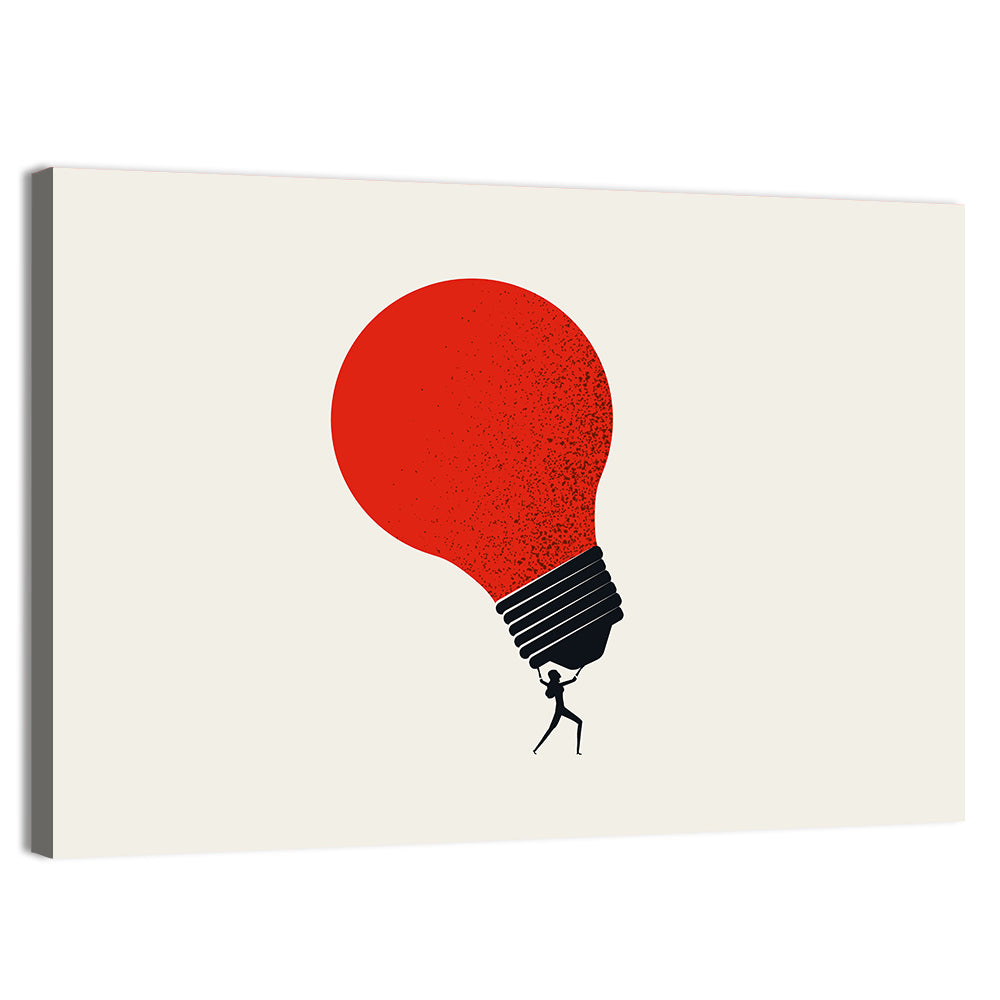 Person Holding Red Lightbulb Wall Art