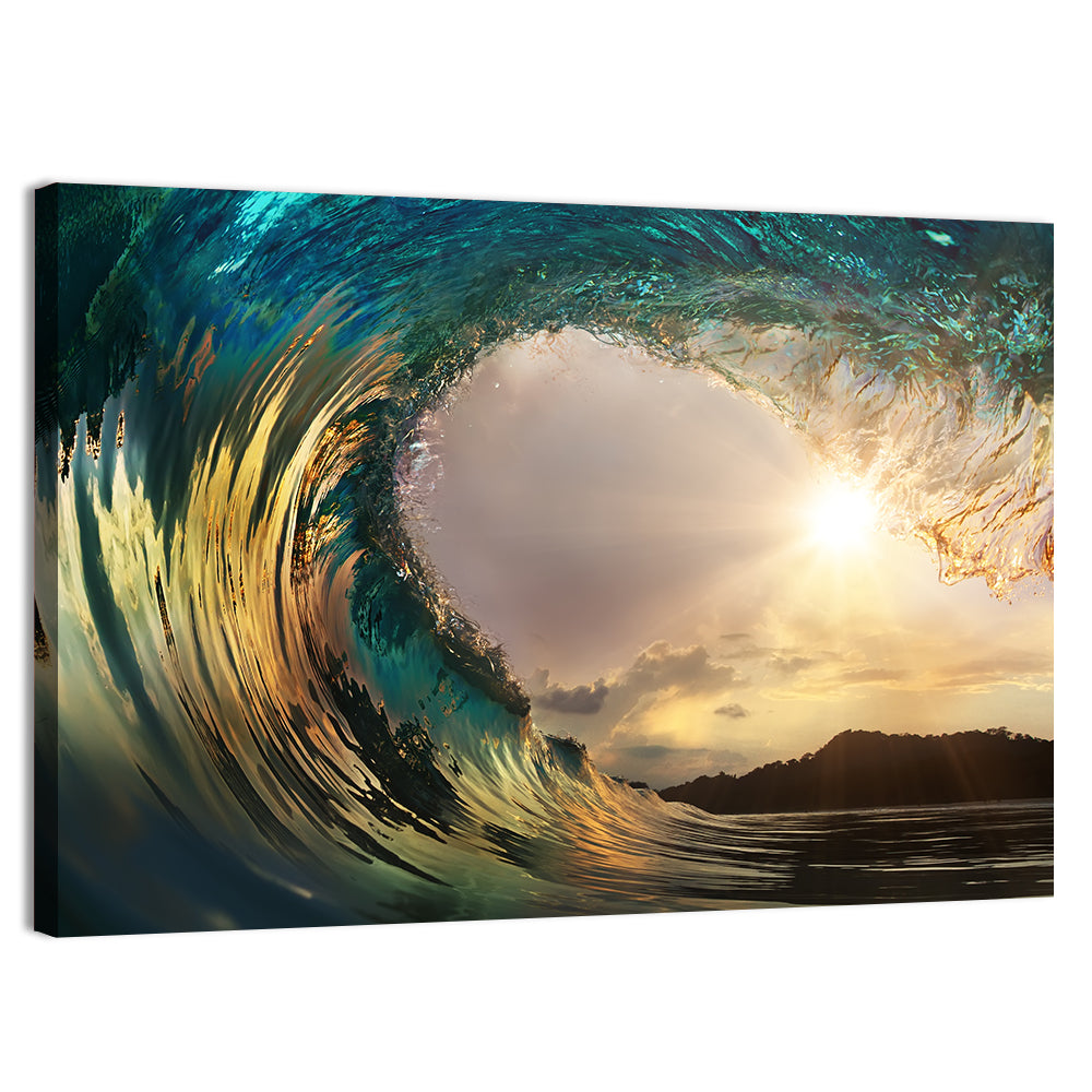 Sunset Barrel Wave Wall Art, canvas print, landscape