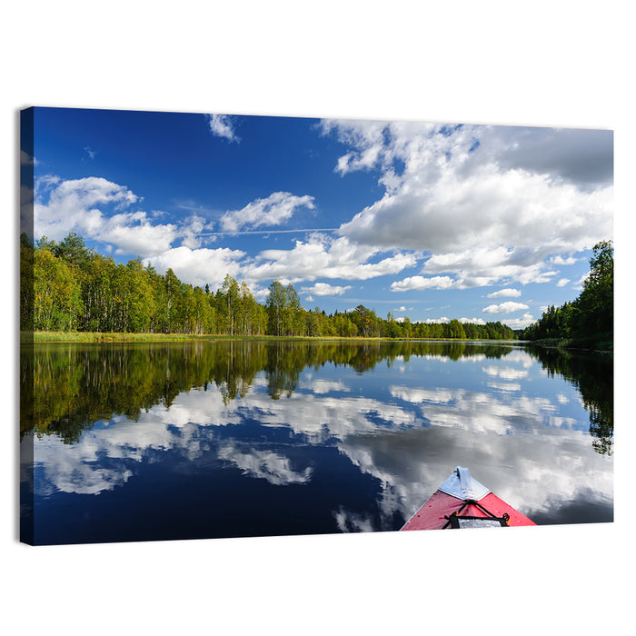 Red Kayak on Calm Lake Wall Art as a canvas print