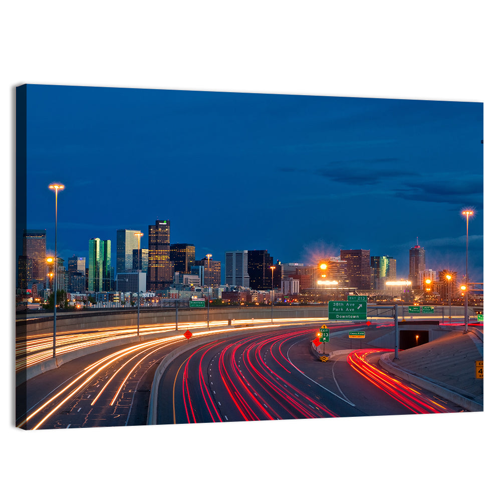 Denver Skyline with Light Trails Wall Art, canvas print, landscape