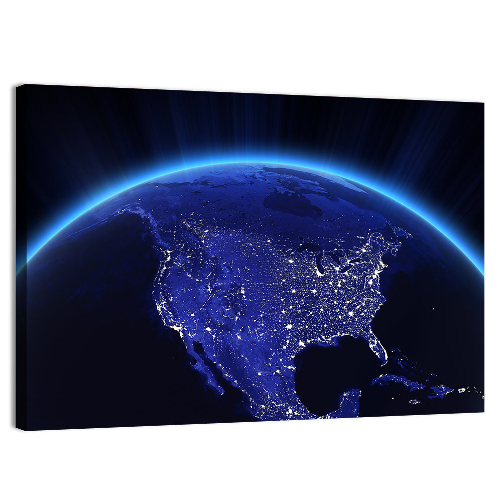 North America City Lights at Night Wall Art, canvas print, landscape