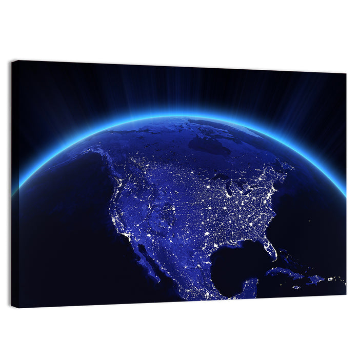 North America City Lights at Night Wall Art as a canvas print