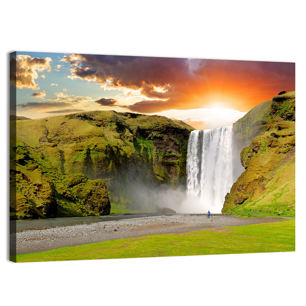 Skógafoss at Sunset, Iceland Wall Art, canvas print, landscape
