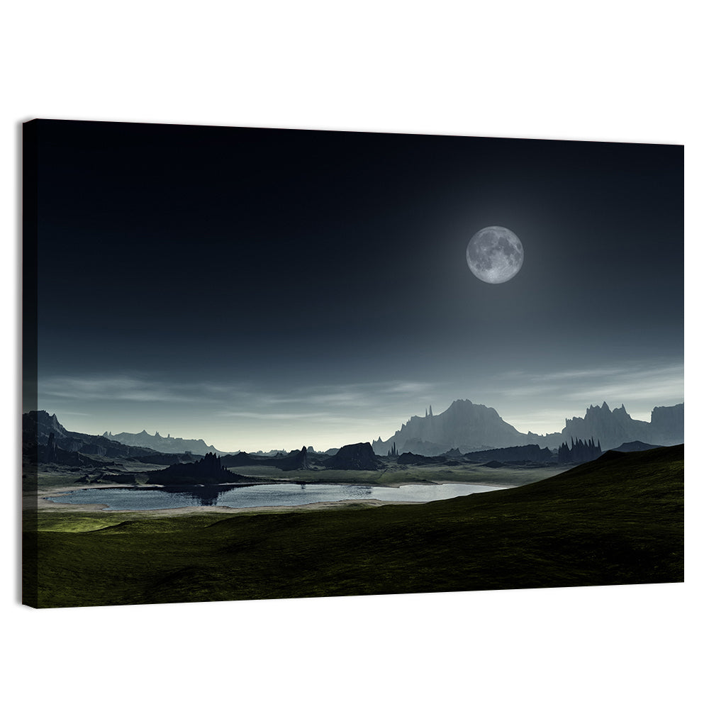 Crescent Moon Over Mountain Lake Wall Art