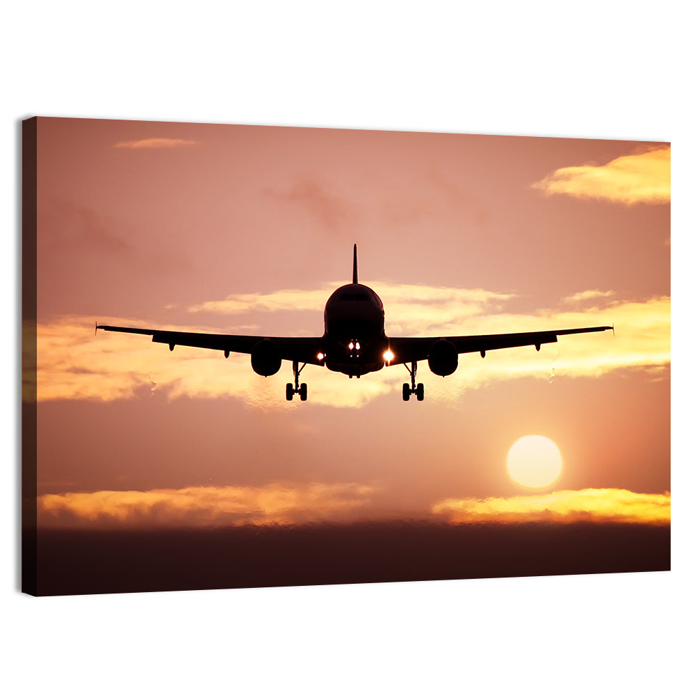 Airplane with Landing Gear at Sunset Wall Art