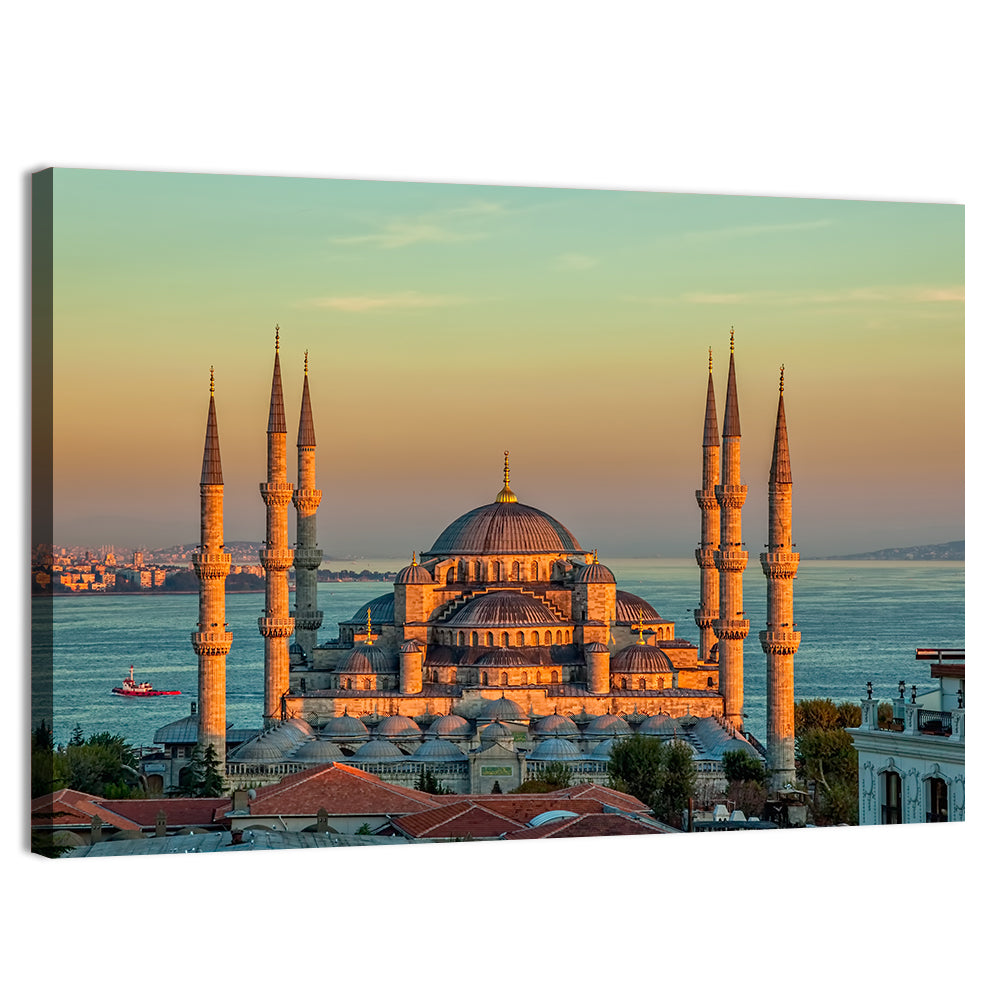 Sultan Ahmed Mosque at Sunset Wall Art, canvas print, landscape