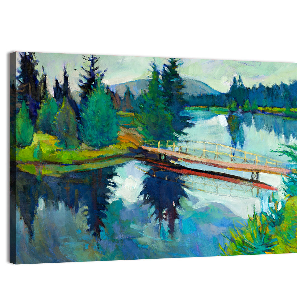 River & Bridge Illustration Wall Art