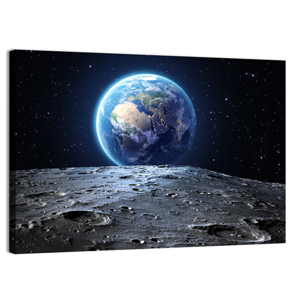 Blue Earth from the Moon Wall Art, canvas print, landscape