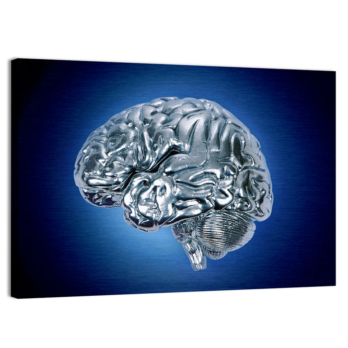 Chrome Brain Side Profile Wall Art as a canvas print