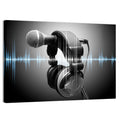 Headphones on Microphone with Sound Waves Wall Art