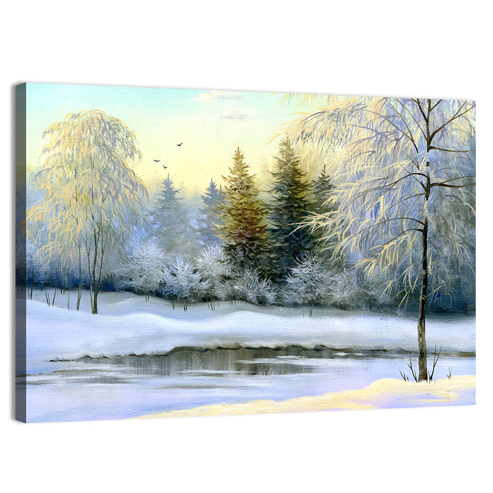 Golden Light on Frozen River Wall Art, canvas print, landscape
