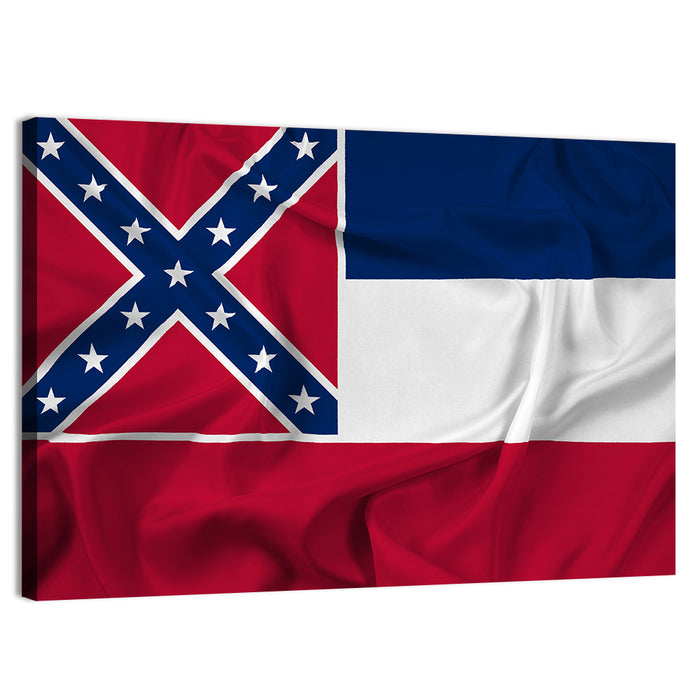Mississippi State Flag Waving Wall Art as a canvas print
