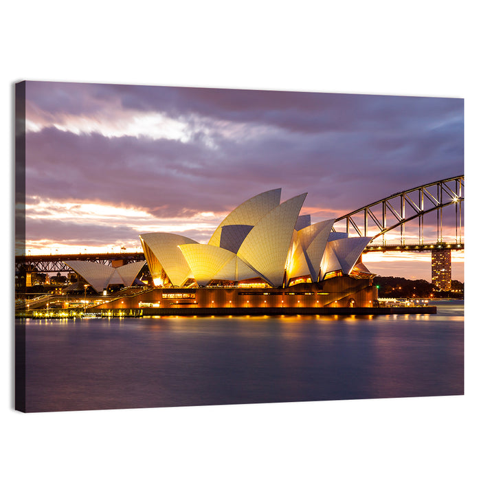 Sydney Opera House at Dusk with Harbour Bridge Wall Art as a canvas print