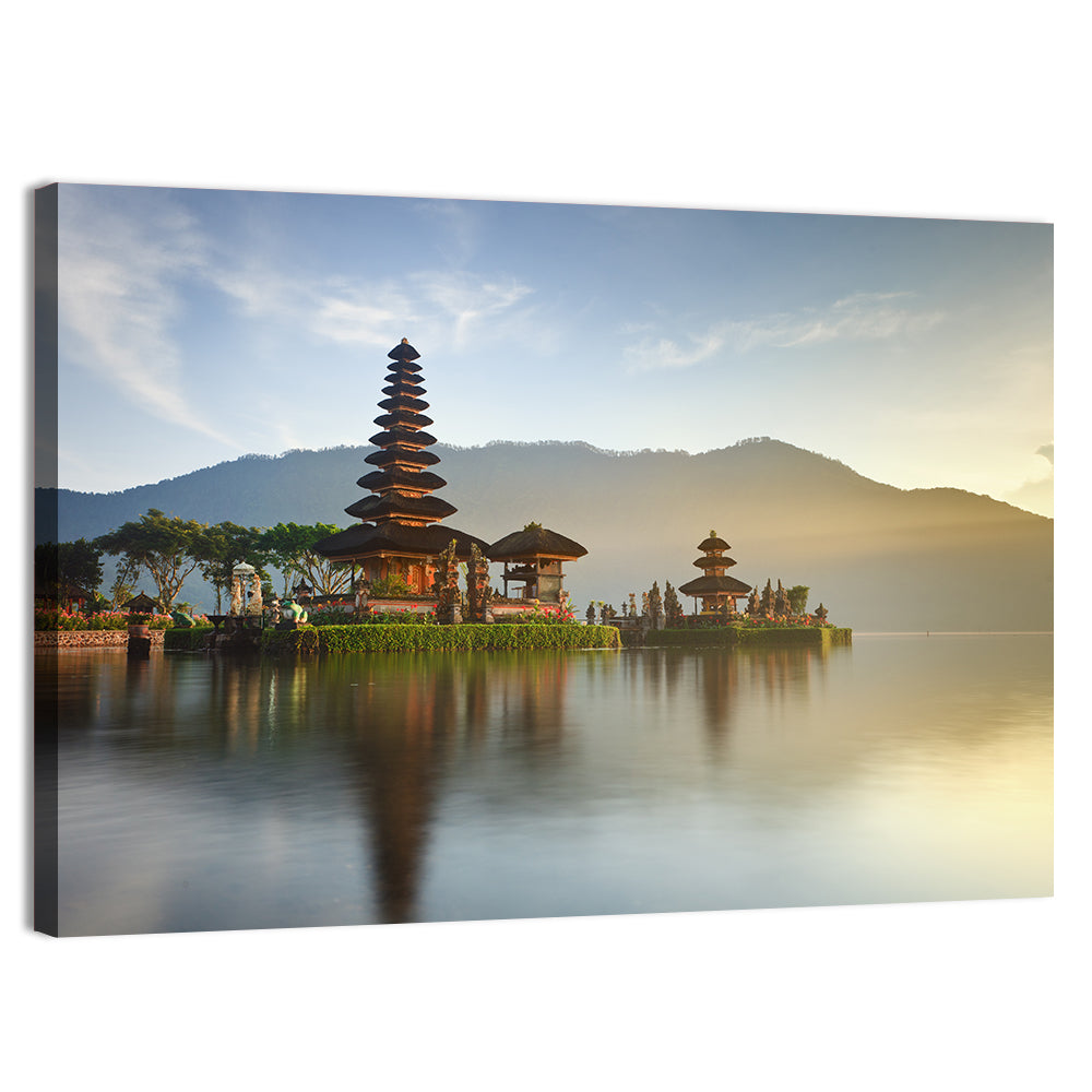 Ulun Danu Beratan Temple at Sunrise Wall Art, canvas print, landscape