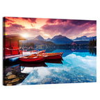 High Tatras Sunset Lake with Red Boats Wall Art