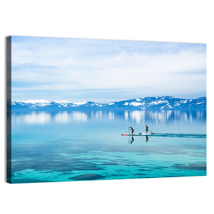 Two Paddleboarders on Mountain Lake Wall Art as a canvas print