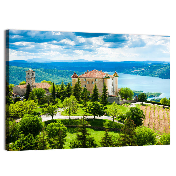 Château D'esparron and Village Church Wall Art as a canvas print