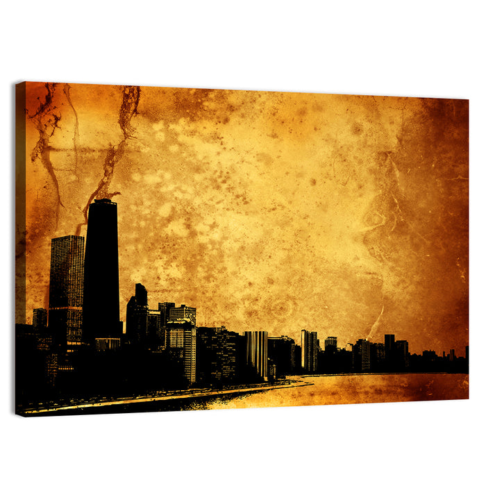 Grunge City Skyline at Dusk Wall Art as a canvas print