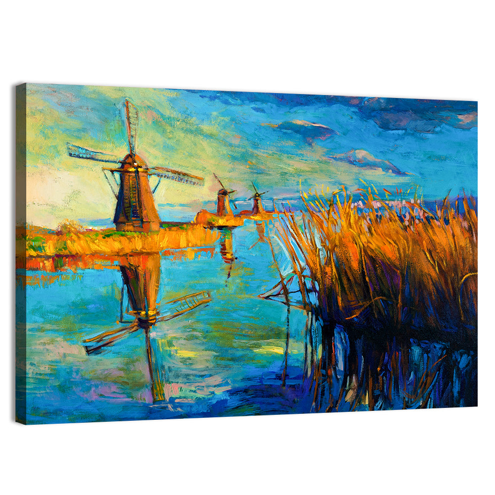 Windmills Near Lake Wall Art