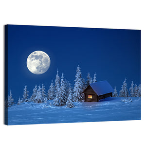 Wooden House In Winter Forest Wall Art