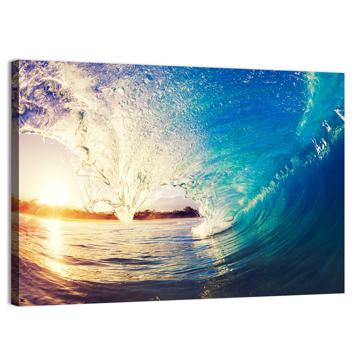 Barrel Wave at Sunrise Wall Art as a canvas print