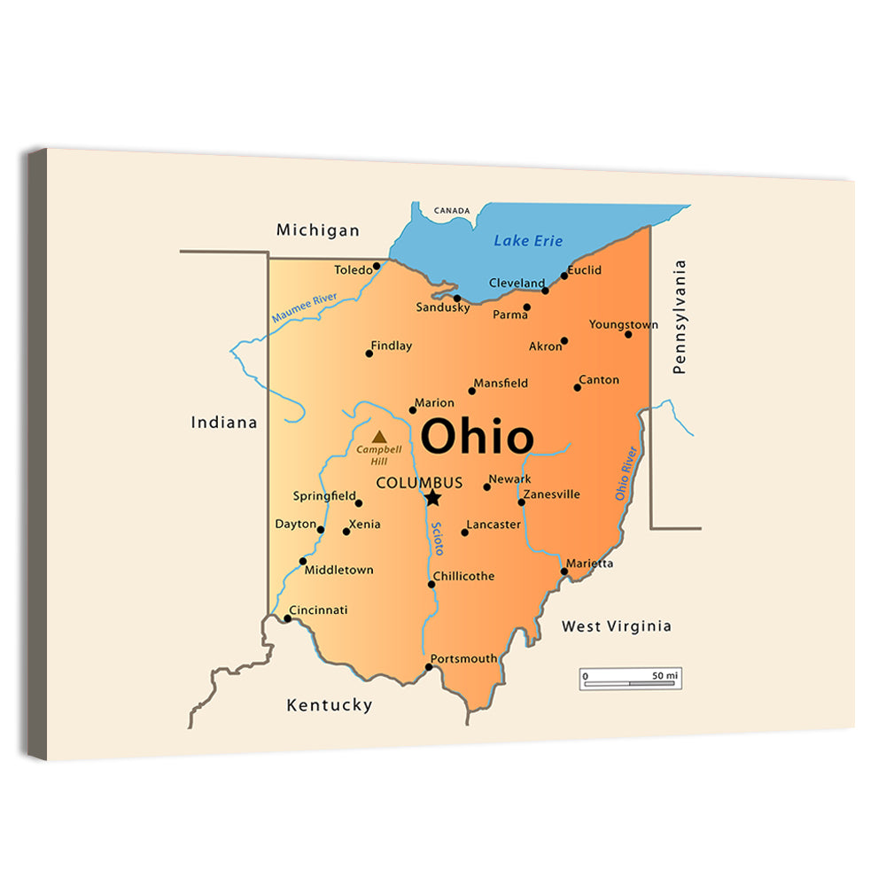 Ohio State Map Wall Art