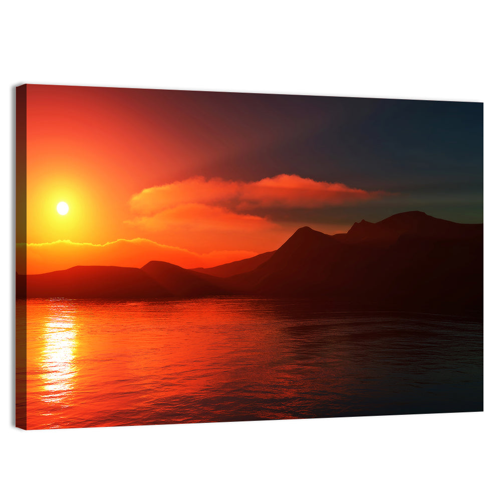 Sunset Reflection Over Mountain Lake Wall Art, canvas print, landscape