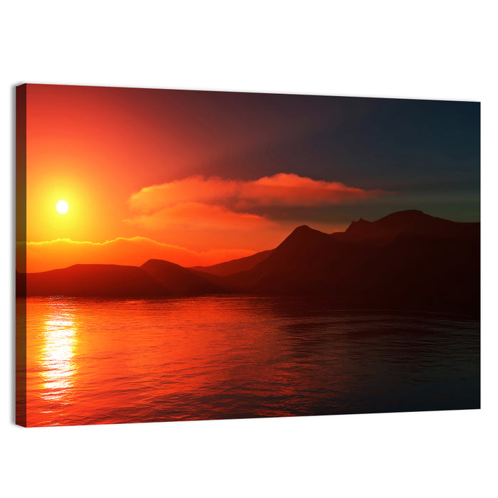 Sunset Reflection Over Mountain Lake Wall Art as a canvas print
