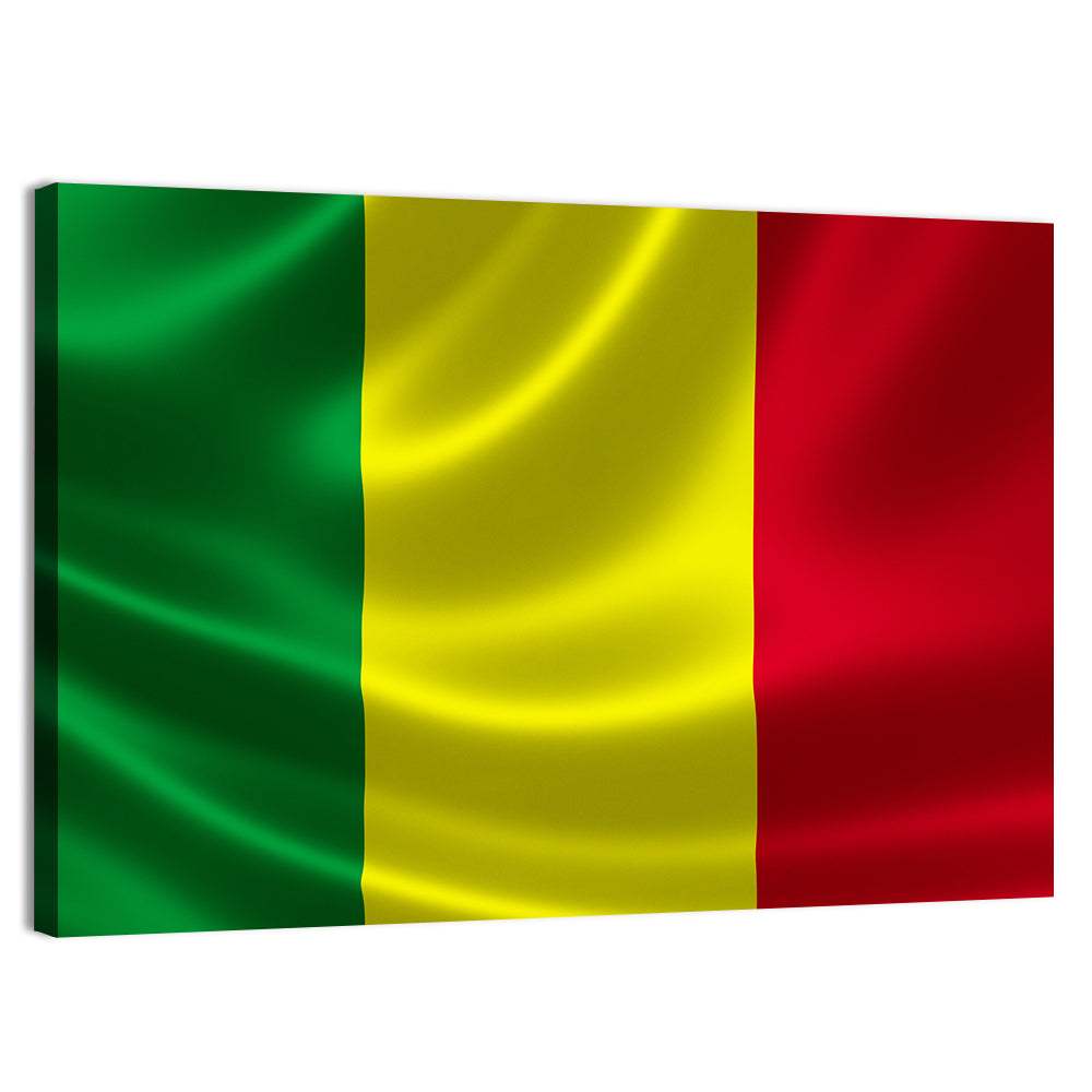Mali Flag with Waving Fabric Texture Wall Art, canvas print, landscape