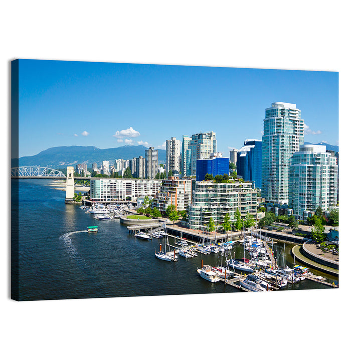 Vancouver Skyline with Burrard Bridge Wall Art as a canvas print