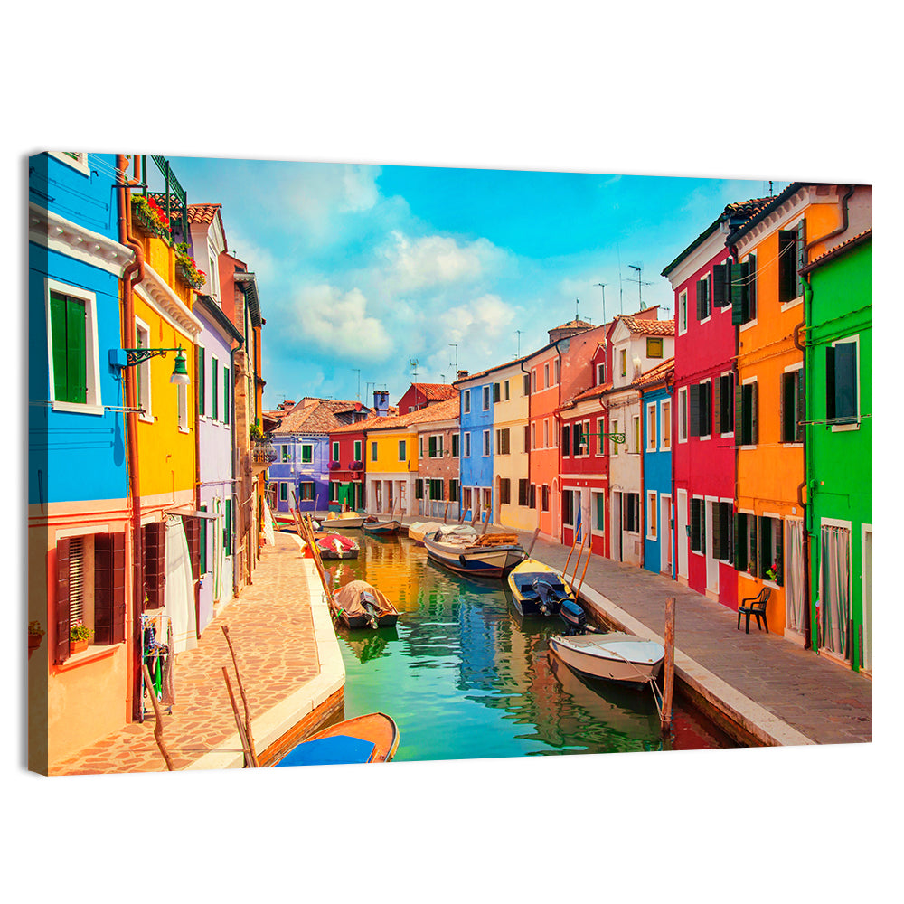 Burano Canal with Colorful Houses Wall Art