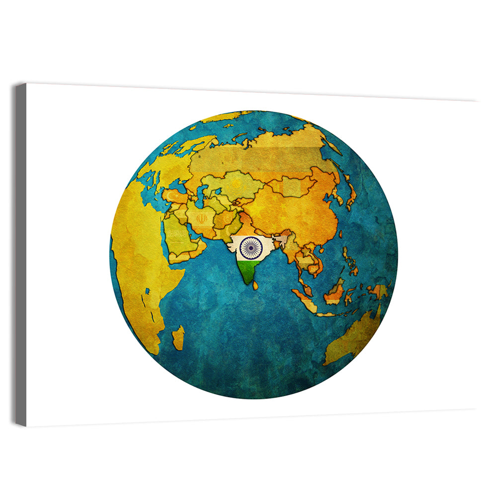 India on Globe Wall Art, canvas print, landscape