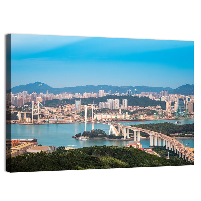 Haicang Suspension Bridge at Dusk Wall Art as a canvas print