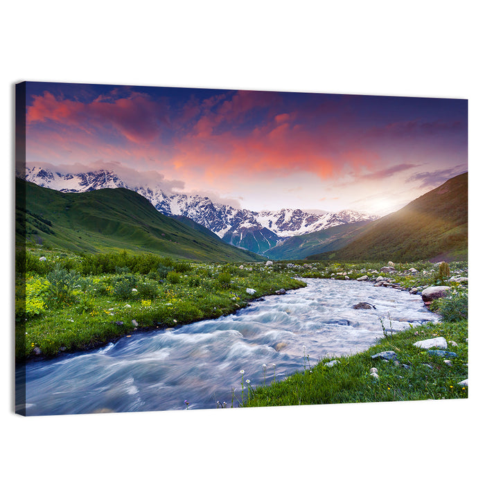 Stream at Foot of Mount Shkhara Wall Art as a canvas print