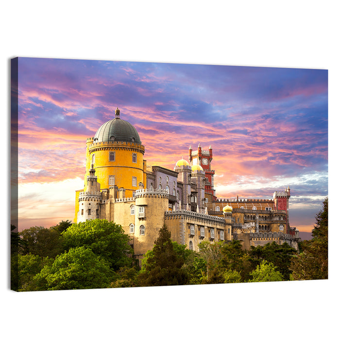 Pena Palace at Golden Dusk, Sintra Wall Art as a canvas print