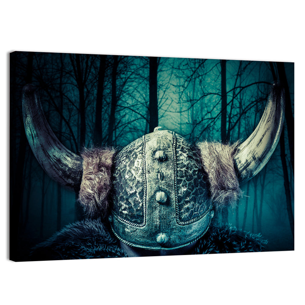 Horned Viking Helmet Wall Art, canvas print, landscape